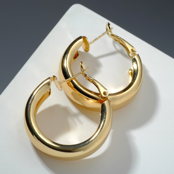 Серьги-кольца «Плотная линия» мятый металл, цвет золото, d=4