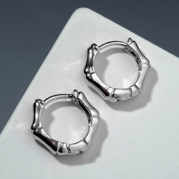 Серьги-кольца «Бамбук» объём, цвет серебра, d=1,5 - Фото 1