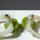 Серьги ассорти "Льдинка" квадрат и шарик, цвет бело-зелёный - фото 26601204