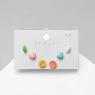 Пусеты набор 3 пары «Фигурки», сердечки, цветные