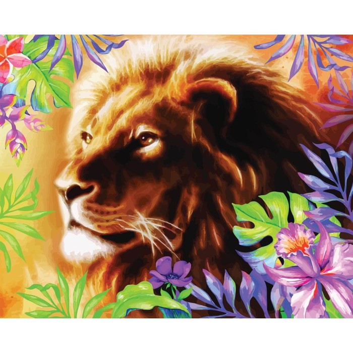 Алмазная мозаика на подрамнике с полным заполнением «Лев в цветах», 20х30 см - Фото 1