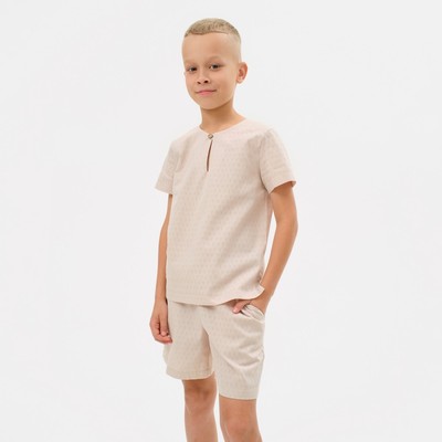 Комплект для мальчика (рубашка, шорты) MINAKU: Cotton Collection, бежевый, рост 140 см