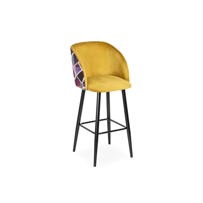 Барный стул Милли Велюр 14 Золото/ Хард металл Черный глянец - Фото 1