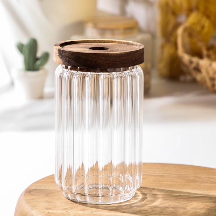 Банка стеклянная для сыпучих продуктов с деревянной крышкой Magistro «Дафна», 700 мл, 9×15 см - Фото 1