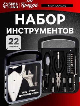 Набор инструментов ТУНДРА, подарочный пластиковый кейс, 22 предмета  (артикул 7379047)  большой выбор товаров оптом и в розницу по низким ценам с доставкой