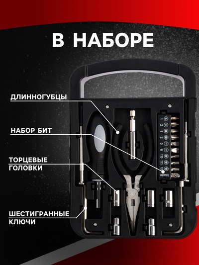 Набор инструментов ТУНДРА, подарочный пластиковый кейс, 22 предмета
