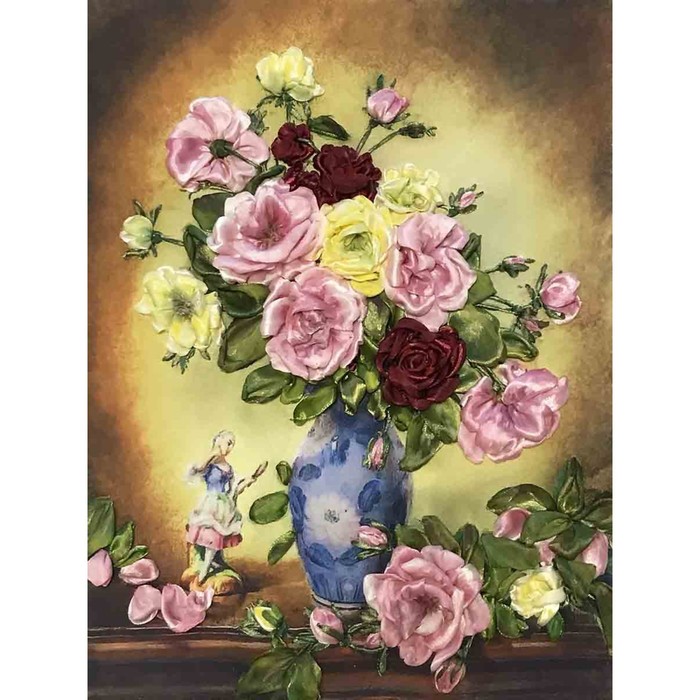Набор для вышивания лентами, 27 × 35 см, «Розы в голубой вазе» - Фото 1