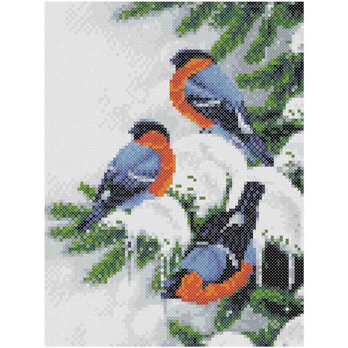 Канва с нанесённым рисунком для вышивки крестиком «Снегири», размер 16x21 см - Фото 1
