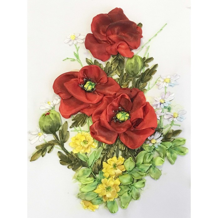 Набор для вышивания лентами, 18 × 24 см, «Маки и луговые цветы» - Фото 1