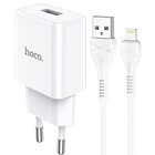 Сетевое зарядное устройство Hoco N9, USB - 2.1 А, кабель Lightning 1 м, белый 7687015 - фото 14611977