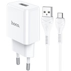 Сетевое зарядное устройство Hoco N9, USB - 2.1 А, кабель microUSB 1 м, белый - Фото 2