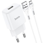 Сетевое зарядное устройство Hoco N9, USB - 2.1 А, кабель microUSB 1 м, белый - Фото 3