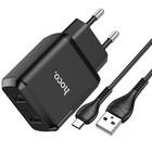 Сетевое зарядное устройство Hoco N7, 2 USB - 2.1 А, кабель microUSB 1 м, черный 7687020 - фото 14027477