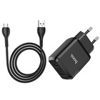 Сетевое зарядное устройство Hoco N7, 2 USB - 2.1 А, кабель microUSB 1 м, черный 7687020 - фото 14027478