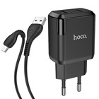 Сетевое зарядное устройство Hoco N7, 2 USB - 2.1 А, кабель microUSB 1 м, черный 7687020 - фото 14027479