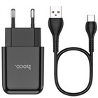 Сетевое зарядное устройство Hoco N2, USB - 2.1 А, кабель Type-C 1 м, черный - Фото 4