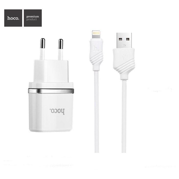 Сетевое зарядное устройство Hoco C11, USB - 1 А, кабель Lightning 1 м, белый - фото 51455107