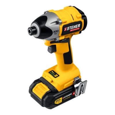 Винтоверт ударный STEHER, аккумуляторный, патрон 1/4HEX, 2×2Ач, 0-2300 об/мин, 300 Нм