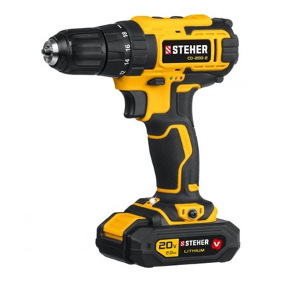 Дрель шуруповерт щеточный STEHER Cd-200-2, 350-1350 об/мин, 2 АКБх2 Ач, 2 скор., 40 Нм