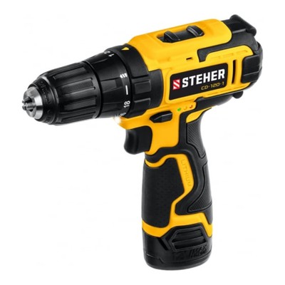 Дрель шуруповерт щеточный STEHER Cd=120-1, 350-1350 об/мин, 1 АКБх2 Ач, 2 скор., 30 Нм