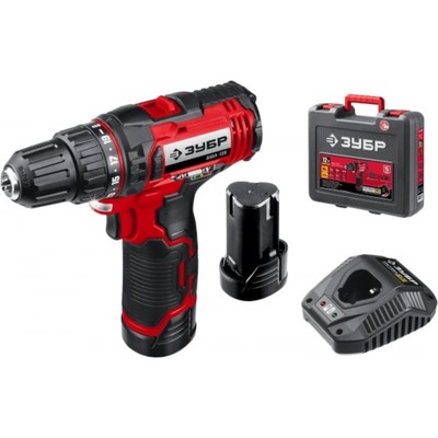 Дрель-шуруповерт ЗУБР, аккумуляторный, 2×1.3 Ач, БЗП, 0.8-10 мм, 0-350/0-1300 об/мин