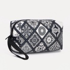 Косметичка дорожная на молнии, объёмная, с ручкой, с узором, серая - Фото 2