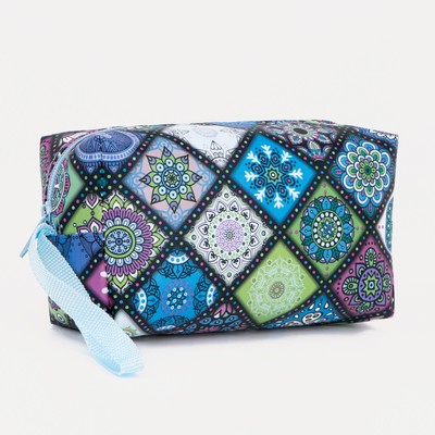 Косметичка дорожная на молнии, объёмная, с ручкой, с узором, разноцветная