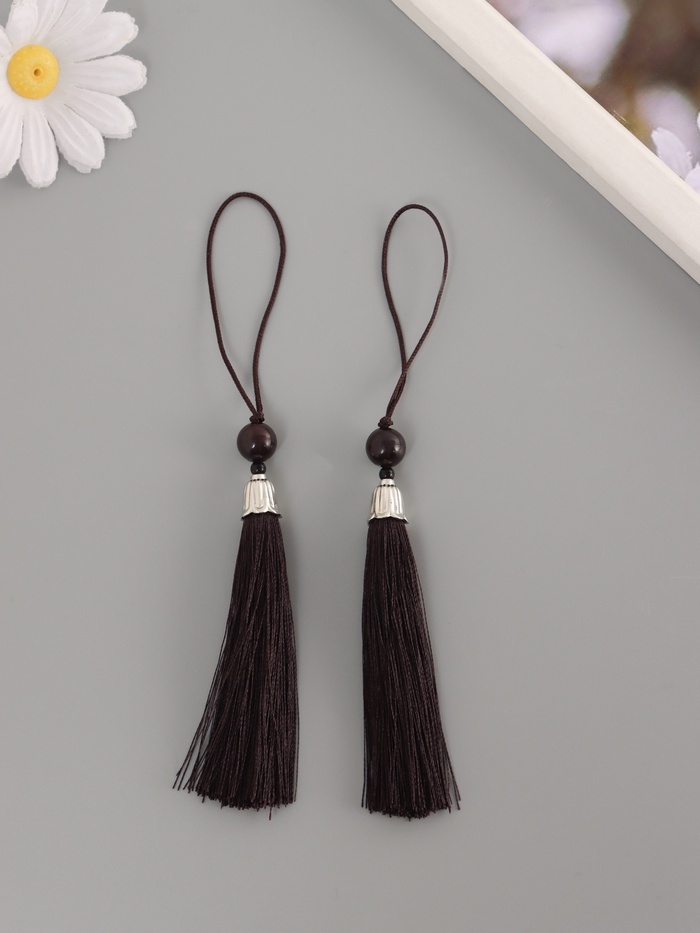 Декор для творчества текстиль "Кисть с бусинкой" коричневый набор 2 шт 10х1 см - Фото 1