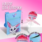 Набор для девочки Белый зайчик: сумка и резинки для волос, цвет голубой/розовый - фото 25393577