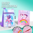Подарочный набор для девочки «Единорог в облаках», сумка и заколки для волос, цвет голубой/сиреневый - фото 321325714