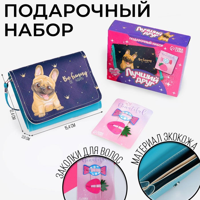 Набор для девочки Лучший друг: сумка с заколками, голубой/розовый - Фото 1