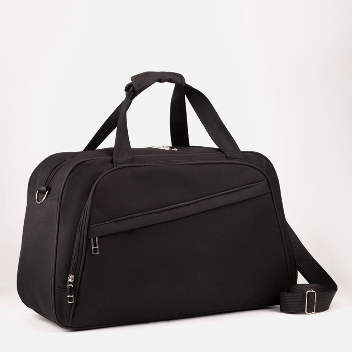 Сумка дорожная на молнии, 2 наружных кармана, держатель для чемодана, длинный ремень, цвет чёрный - Фото 1