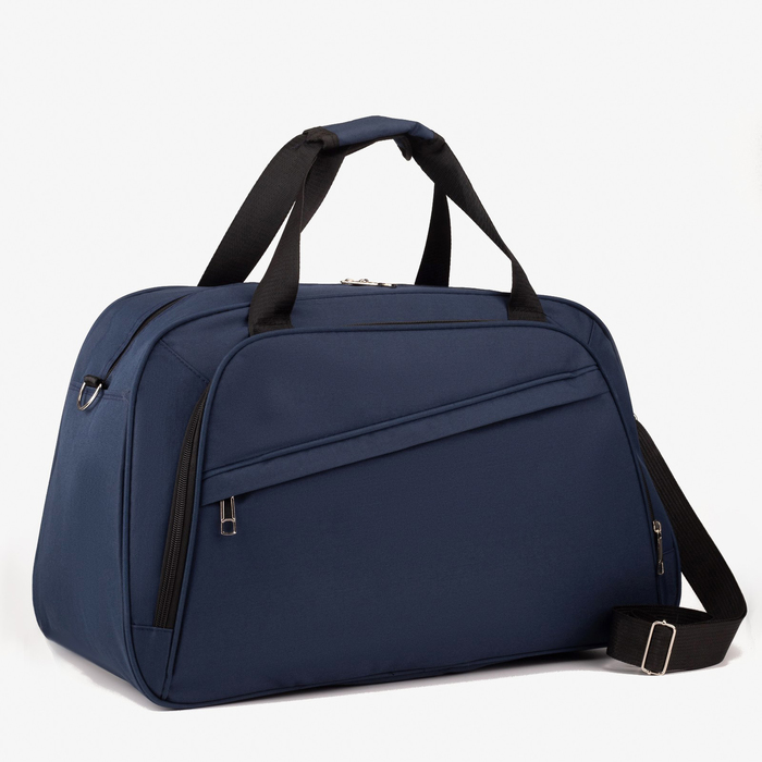Сумка дорожная на молнии, 2 наружных кармана, держатель для чемодана, длинный ремень, цвет синий - Фото 1