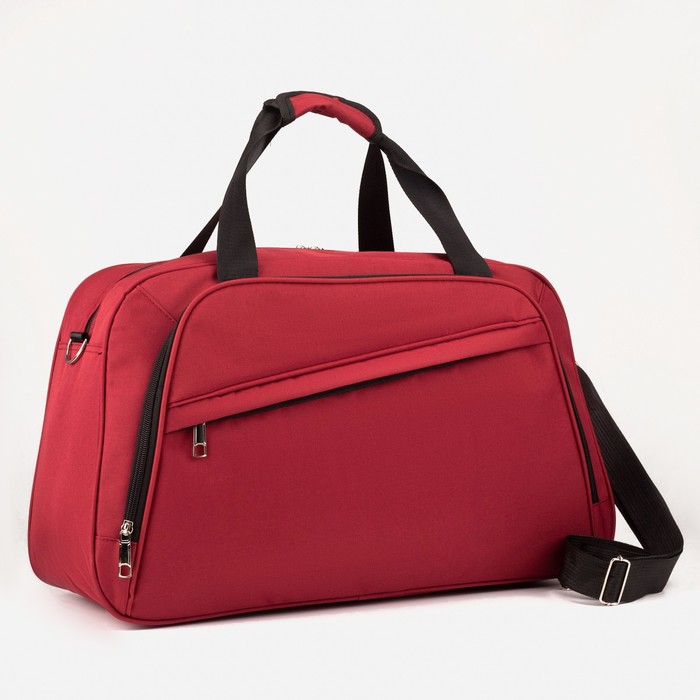 Сумка дорожная на молнии, 2 наружных кармана, держатель для чемодана, длинный ремень, цвет бордовый - Фото 1