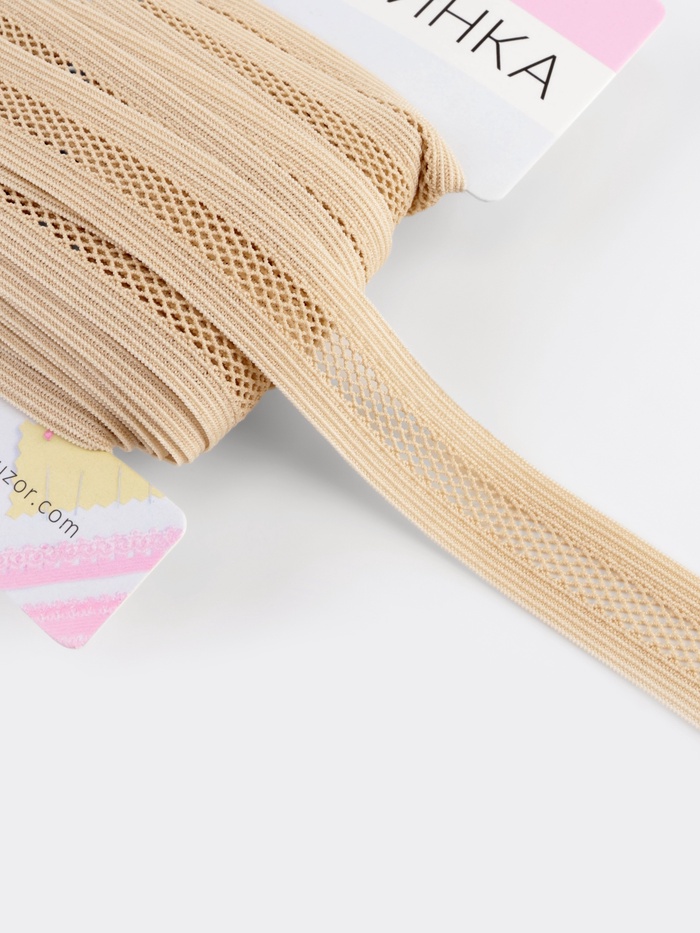 Резинка декоративная бельевая, 18 мм, 10±1 м, бежевая