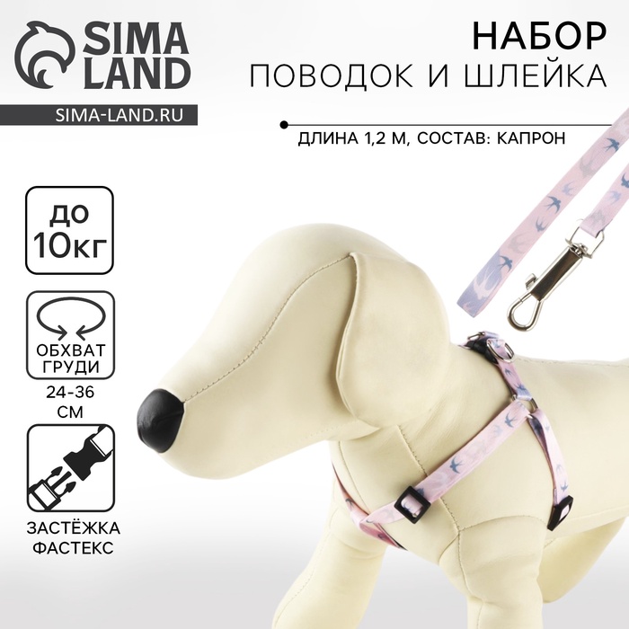 Поводок «Ласточки» 120×1 см, шлейка 24-36 см - Фото 1