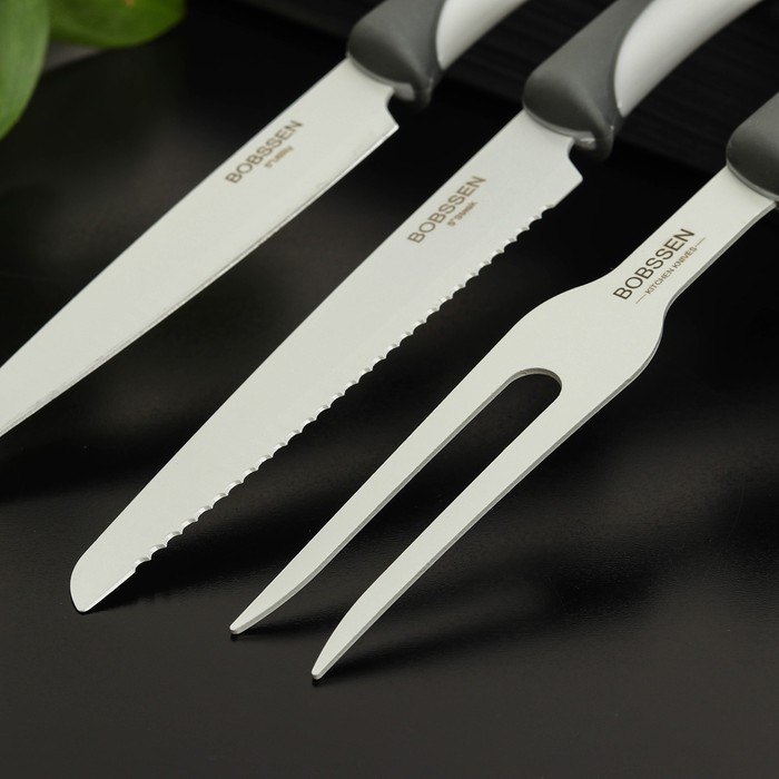 Набор ножей Faded, 3 предмета: ножи, вилка для мяса, цвет серый - фото 1907401722