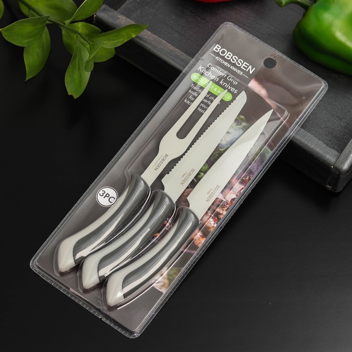 Набор ножей Faded, 3 предмета: ножи, вилка для мяса, цвет серый - фото 1907401723