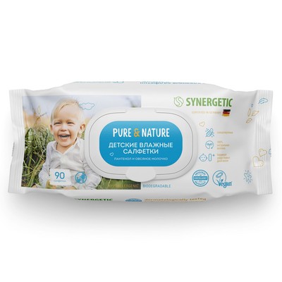 Влажные салфетки Synergetic Pure&Natur пантенол и овсяное молочко, 90 шт.
