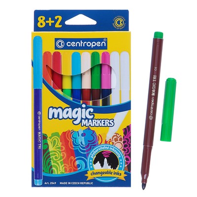 УЦЕНКА Фломастеры 10 цветов, Centropen 2549/08 Magic, меняют цвет, + 8 цветов + 2 поглотителя, картонная упаковка