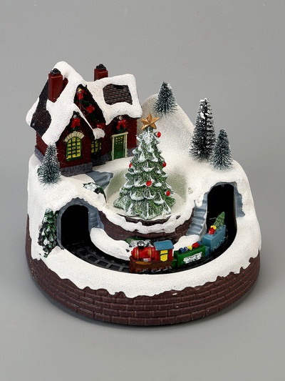 Светодиодная фигура «Поезд и ёлка» 20×20×16 см, полистоун, батарейки ААх3 (не в комплекте), USB, свечение тёплый белый