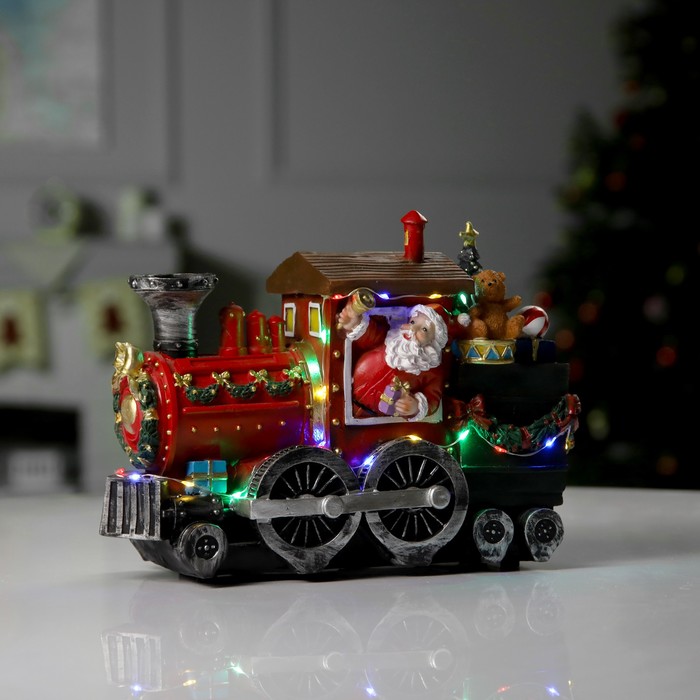 Светодиодная фигура «Паровоз с Дедом Морозом» 26.5 × 19.5 × 12.5 см, полистоун, батарейки ААх3 (не в комплекте), USB, свечение мульти