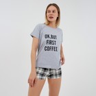 Комплект (футб/шорты) домашний женский , принт Ok but first coffee, 44 - Фото 2