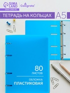Тетрадь на кольцах Calligrata A5, 80 листов, в клетку, пластиковая обложка, блок офсет, голубая - Фото 1
