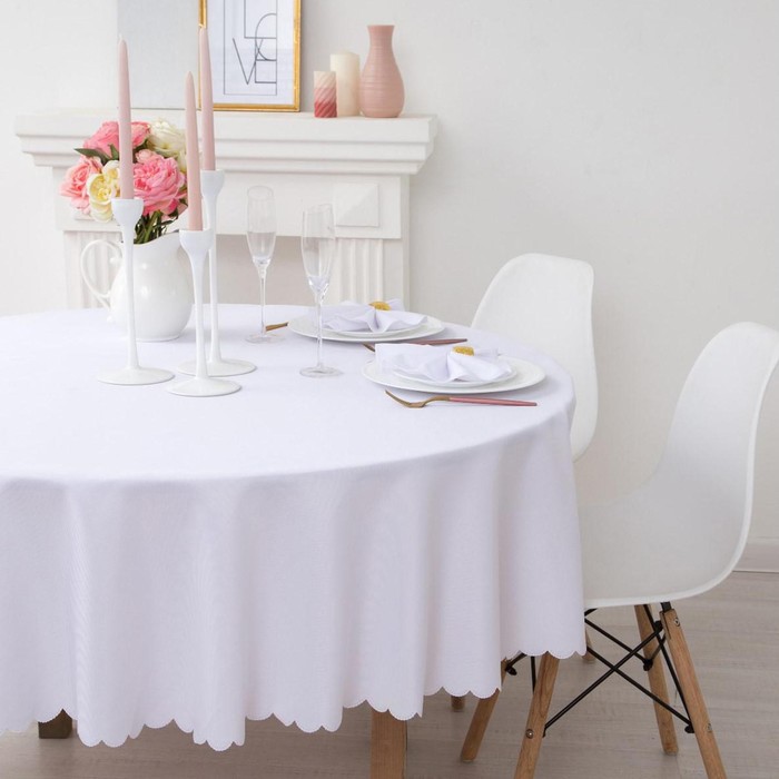 Скатерть однотонная «Доляна» Patterns, d=200, белая - Фото 1
