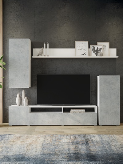 Гостиная «Лира», 2130×1680×350 мм, цвет белый матовый/бетон