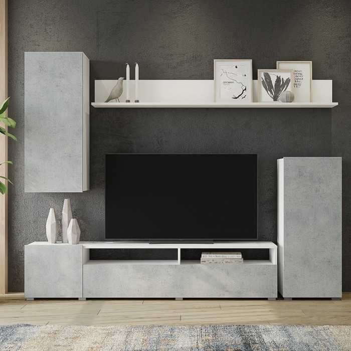 Гостиная «Лира», 2130×1680×350 мм, цвет белый матовый/бетон - Фото 1