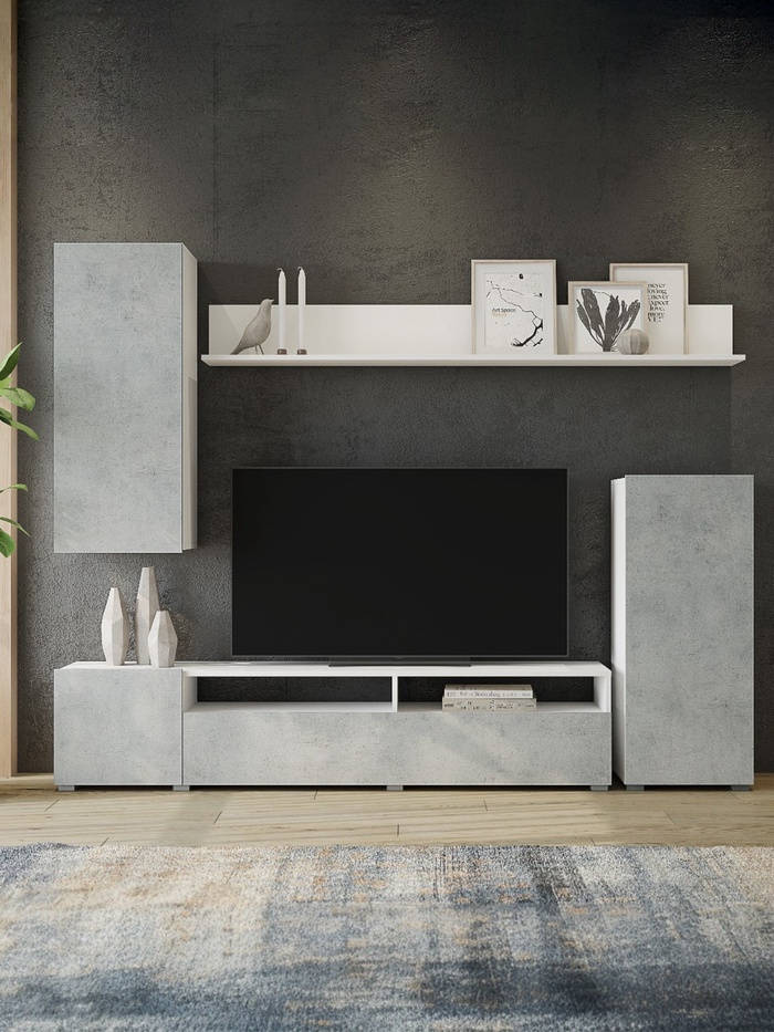 Гостиная «Лира», 2130×1680×350 мм, цвет белый матовый/бетон - Фото 1