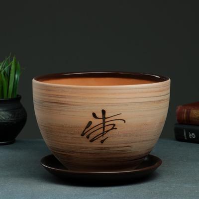 Горшок для цветов «Восток», 4 л, d=23 см, h=17 см, керамика, с поддоном, коричневый