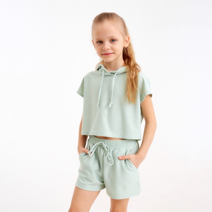 Комплект для девочки (топ, шорты) MINAKU: Casual Collection, оливковый, рост 128 см - Фото 1
